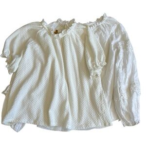 Bundle of Two! DownEast White Puff Sleeve Ruffled Blouses